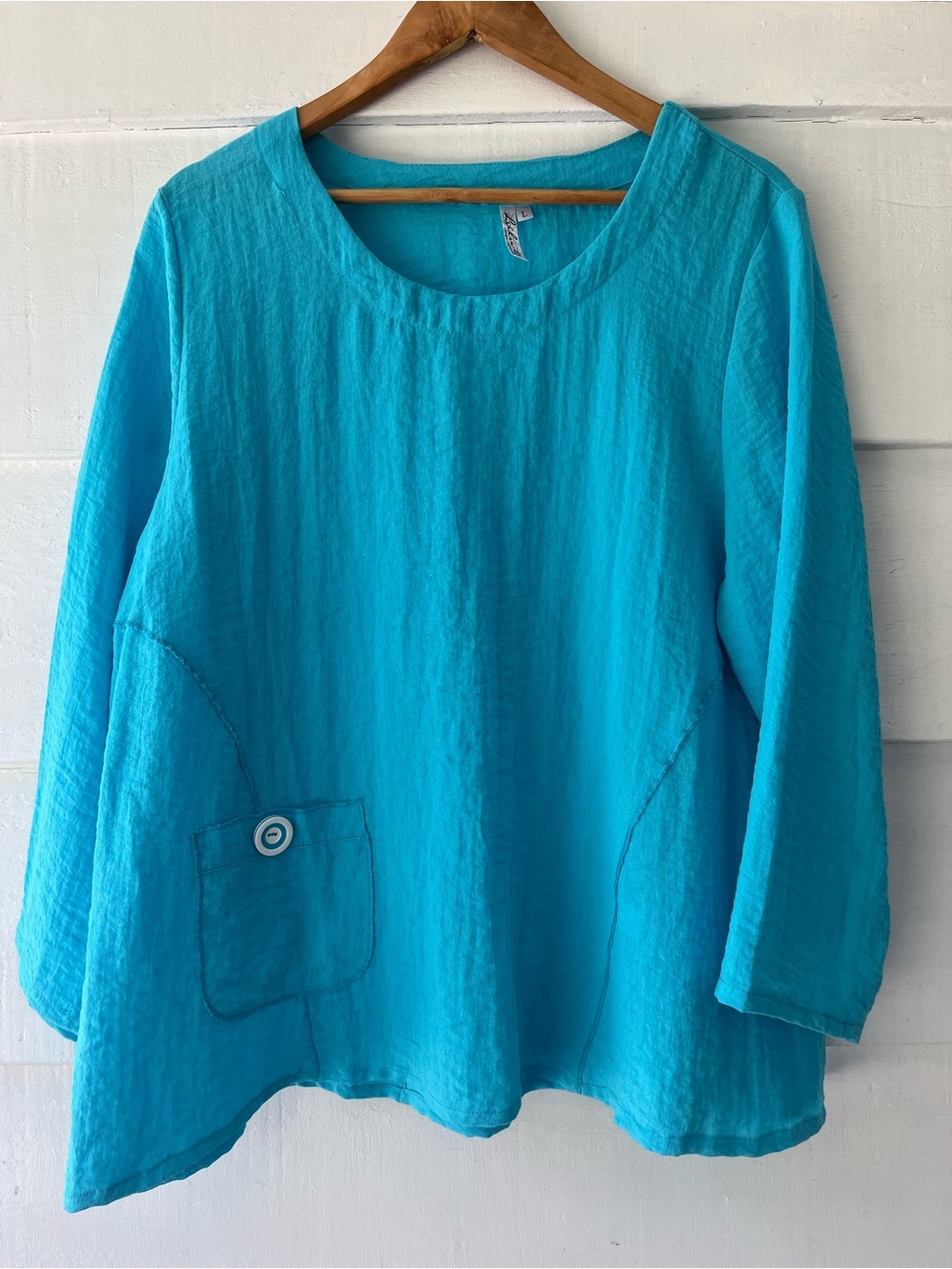 Lulu B Bright Turquoise Women's Tunic Top - Casual Scoop Neck Lagenlook L